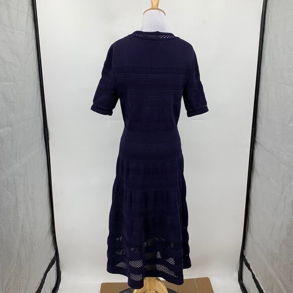 Eliza J Dress Women L Large Violet Short Sleeve Open Stitch Round Neck Midi - Picture 6 of 12